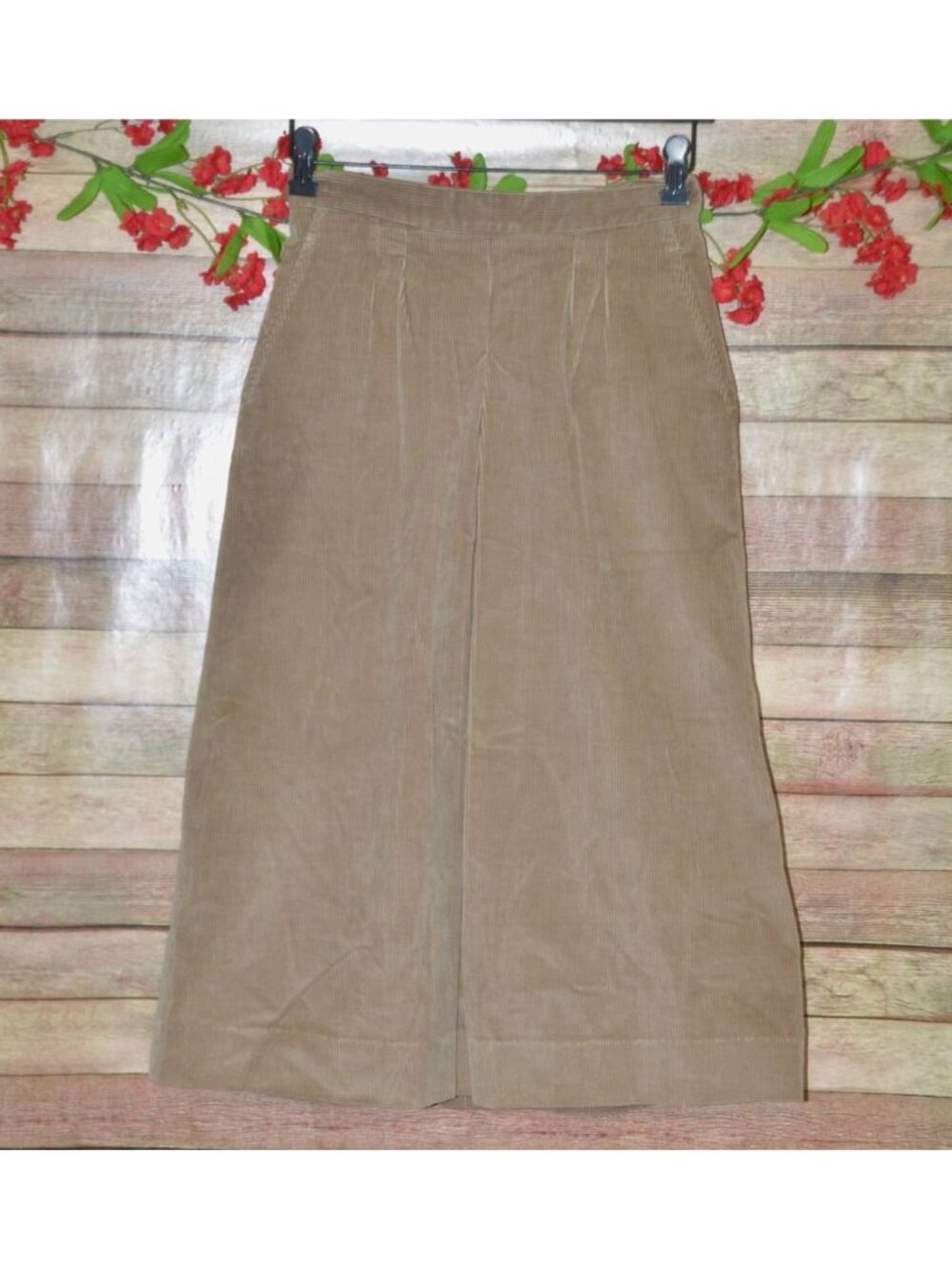 Vintage Handmade Tan Corduroy Maxi Skirt Womens XS 25" Waist Cottagecore 70s